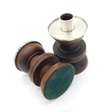 Sterling Silver & Turned Wooden Modernist Candlesticks Antique 1919 Birmingham