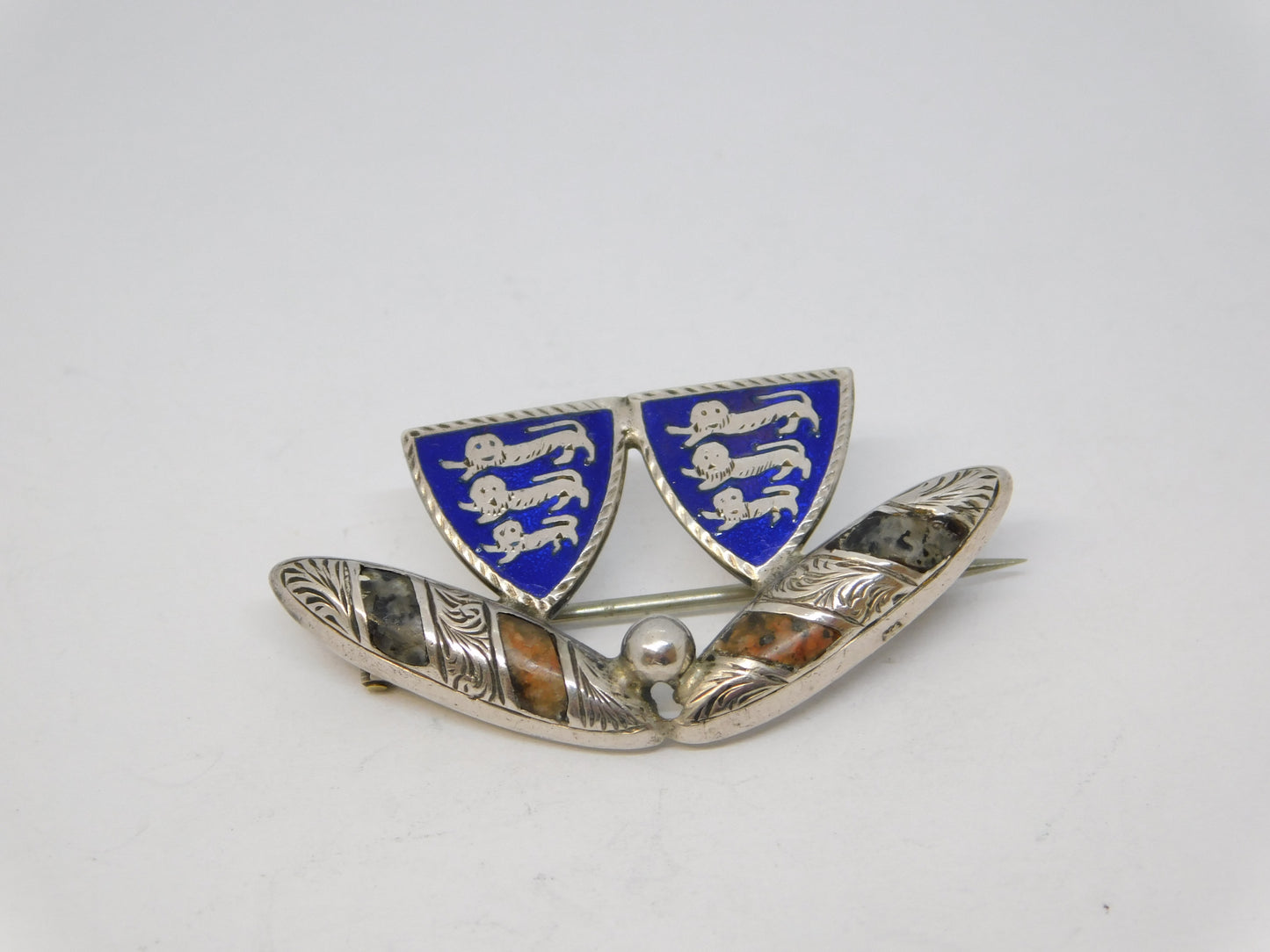 Edwardian Sterling Silver, Enamel & Agate Sporting Brooch Antique 1901 Birmingham
