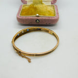 Victorian 9ct Gold, 0.4ct Diamond & Sapphire Bangle Bracelet Antique 1894