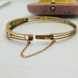 Victorian 9ct Gold, 0.4ct Diamond & Sapphire Bangle Bracelet Antique 1894
