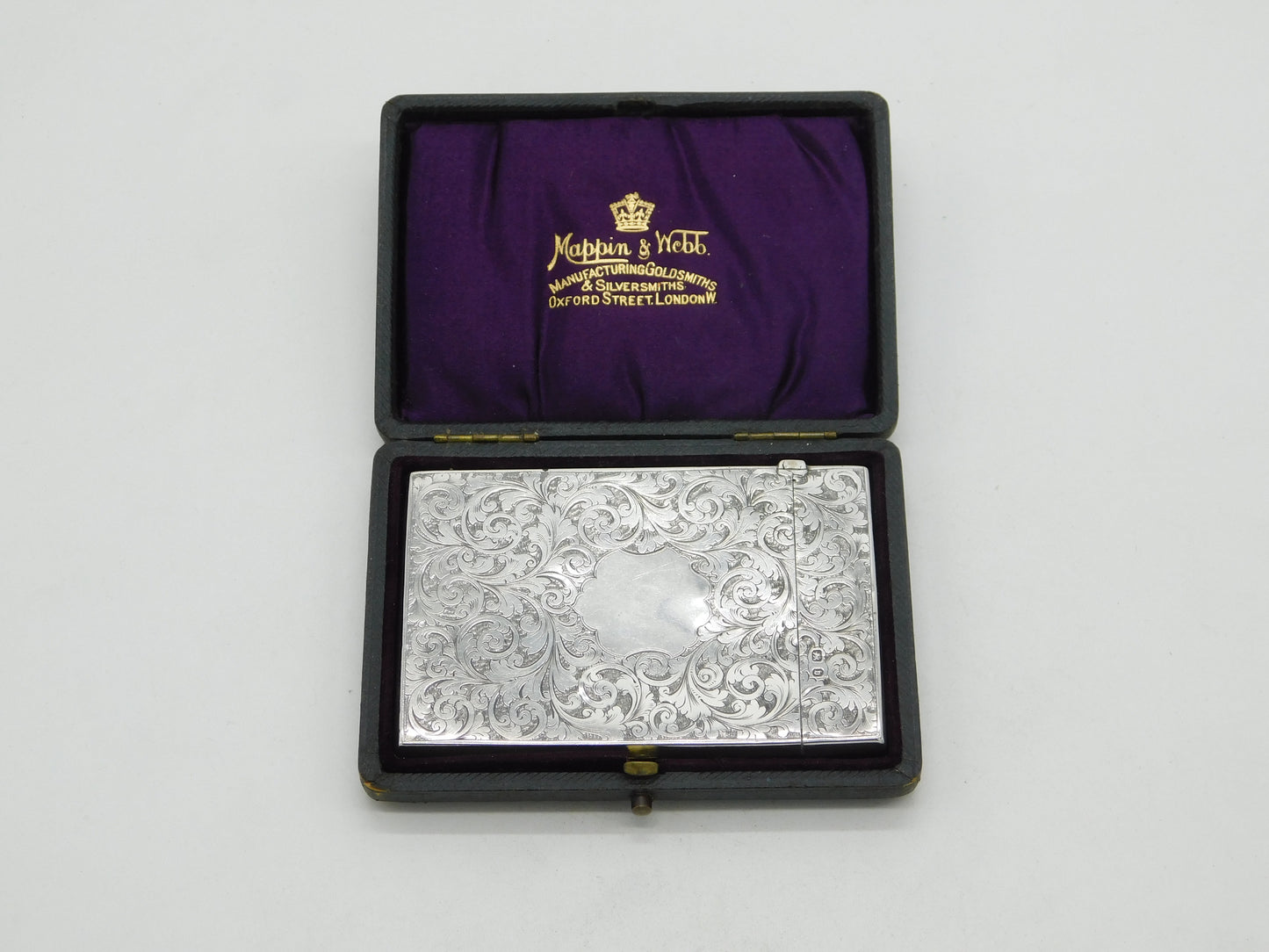 Victorian Sterling Silver Card Case with Mappin & Webb Original Box 1876 Antique