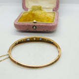 Victorian 9ct Gold, 0.4ct Diamond & Sapphire Bangle Bracelet Antique 1894