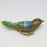 Chinese Sterling Silver Gilt & Enamel Bird Sweetheart Brooch Vintage c1950