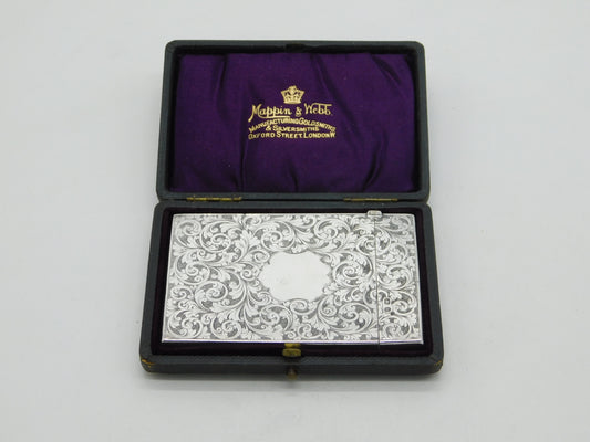 Victorian Sterling Silver Card Case with Mappin & Webb Original Box 1876 Antique