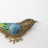 Chinese Sterling Silver Gilt & Enamel Bird Sweetheart Brooch Vintage c1950