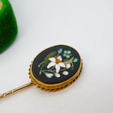Victorian 18ct Gold Mounted Pietra Dura Floral Pattern Stick Pin Antique c1860