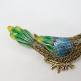Chinese Sterling Silver Gilt & Enamel Bird Sweetheart Brooch Vintage c1950