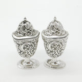 Victorian Pair of Sterling Silver Floral Pattern Salt & Pepper Shakers 1894