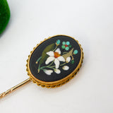 Victorian 18ct Gold Mounted Pietra Dura Floral Pattern Stick Pin Antique c1860