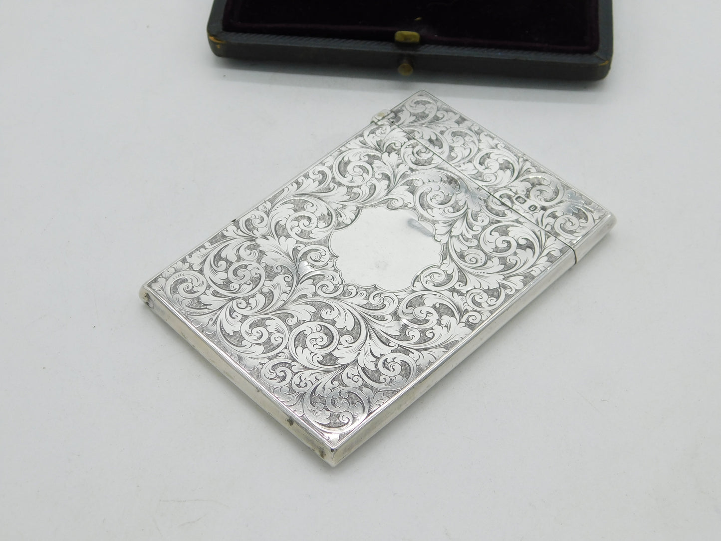 Victorian Sterling Silver Card Case with Mappin & Webb Original Box 1876 Antique