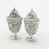 Victorian Pair of Sterling Silver Floral Pattern Salt & Pepper Shakers 1894