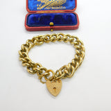 Large 9ct Yellow Gold Curb Link Charm Bracelet with Heart Lock Clasp 1978 London