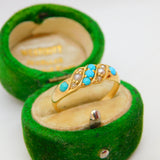 Victorian 18ct Gold, Seed Pearl & Turquoise Dress Ring Antique 1901 Birmingham