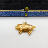 Edwardian 9ct Yellow Gold Little Pig Charm Pendant Antique c1910