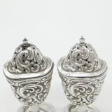 Victorian Pair of Sterling Silver Floral Pattern Salt & Pepper Shakers 1894