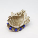 Chinese Sterling Silver, Blue Enamel & Tiger's Eye Cat Brooch Vintage c1960
