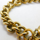 Large 9ct Yellow Gold Curb Link Charm Bracelet with Heart Lock Clasp 1978 London
