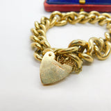 Large 9ct Yellow Gold Curb Link Charm Bracelet with Heart Lock Clasp 1978 London