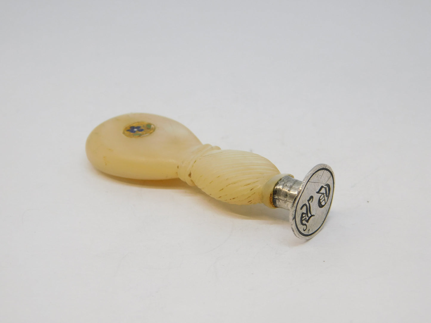 19th Century French Sterling Silver & Mother of Pearl Desk Seal Antique c1820