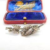 Art Nouveau 14ct Yellow Gold & Pave Set 1.1ct Diamond Floral Brooch c1880 Antique