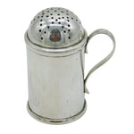 Silver shaker with perforated top on a white background