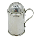 Silver shaker with perforated top on a white background