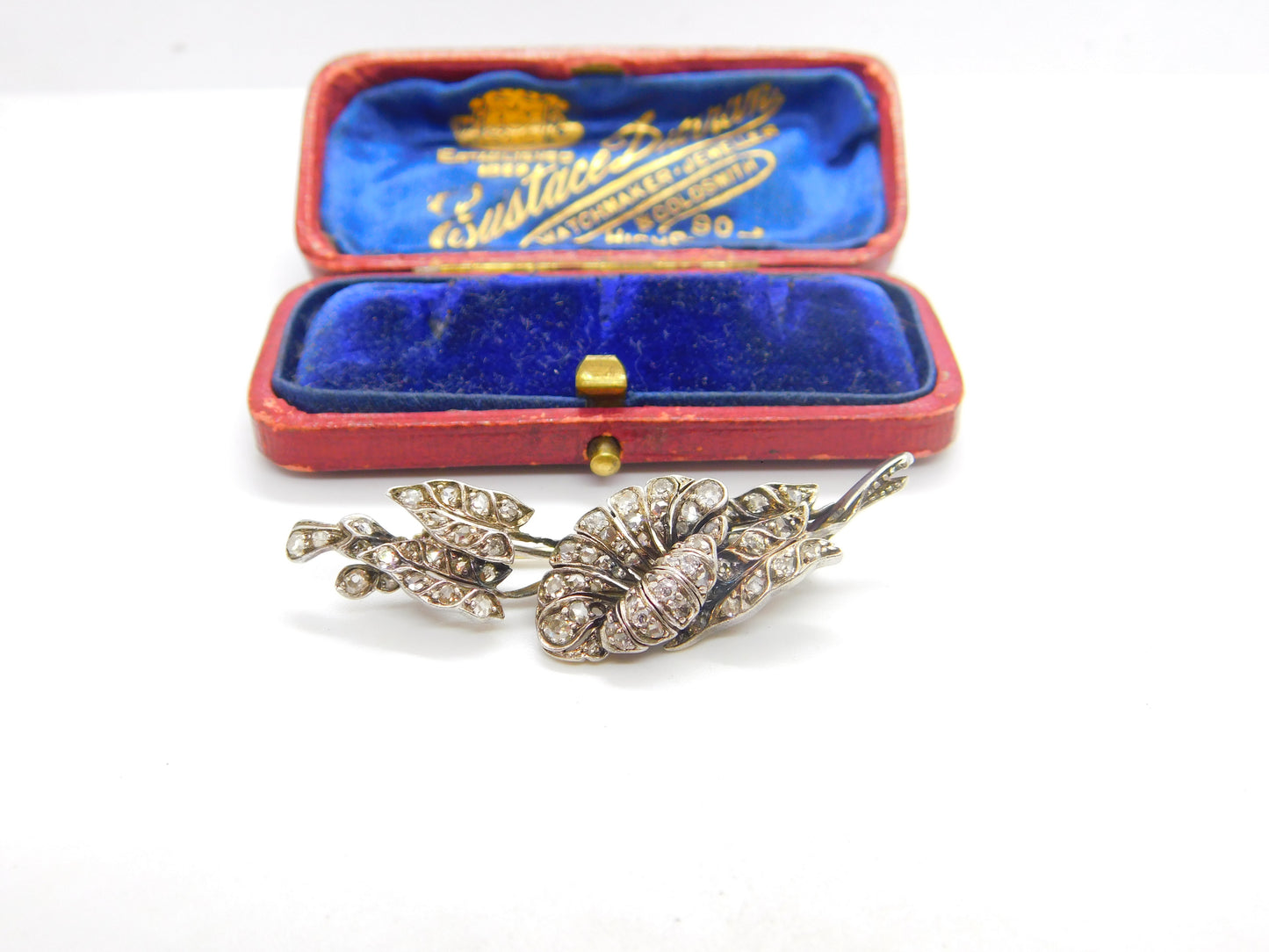 Art Nouveau 14ct Yellow Gold & Pave Set 1.1ct Diamond Floral Brooch c1880 Antique