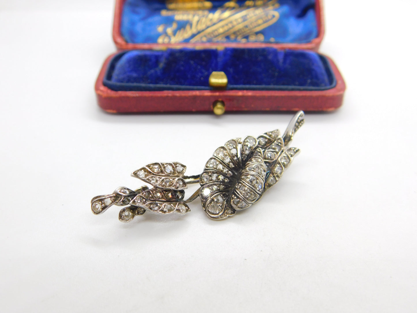 Art Nouveau 14ct Yellow Gold & Pave Set 1.1ct Diamond Floral Brooch c1880 Antique