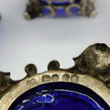 Victorian Set of Sterling Silver, Glass Pierced Salt Cellars Antique 1840 London
