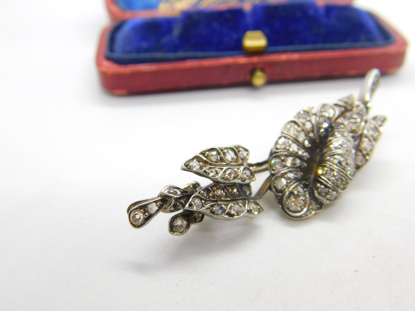 Art Nouveau 14ct Yellow Gold & Pave Set 1.1ct Diamond Floral Brooch c1880 Antique