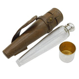 Edwardian Sterling Silver Mounted Glass Saddle Flask & Bag Antique 1905 London