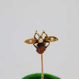 Edwardian 9ct Gold, Garnet & Seed Pearl Suffragette Bug Stick Pin Antique c1910