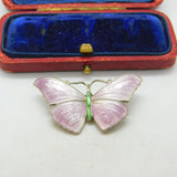 Guilloche Enamel on Sterling Silver Butterfly Brooch J Aitkin & Son Antique 1910