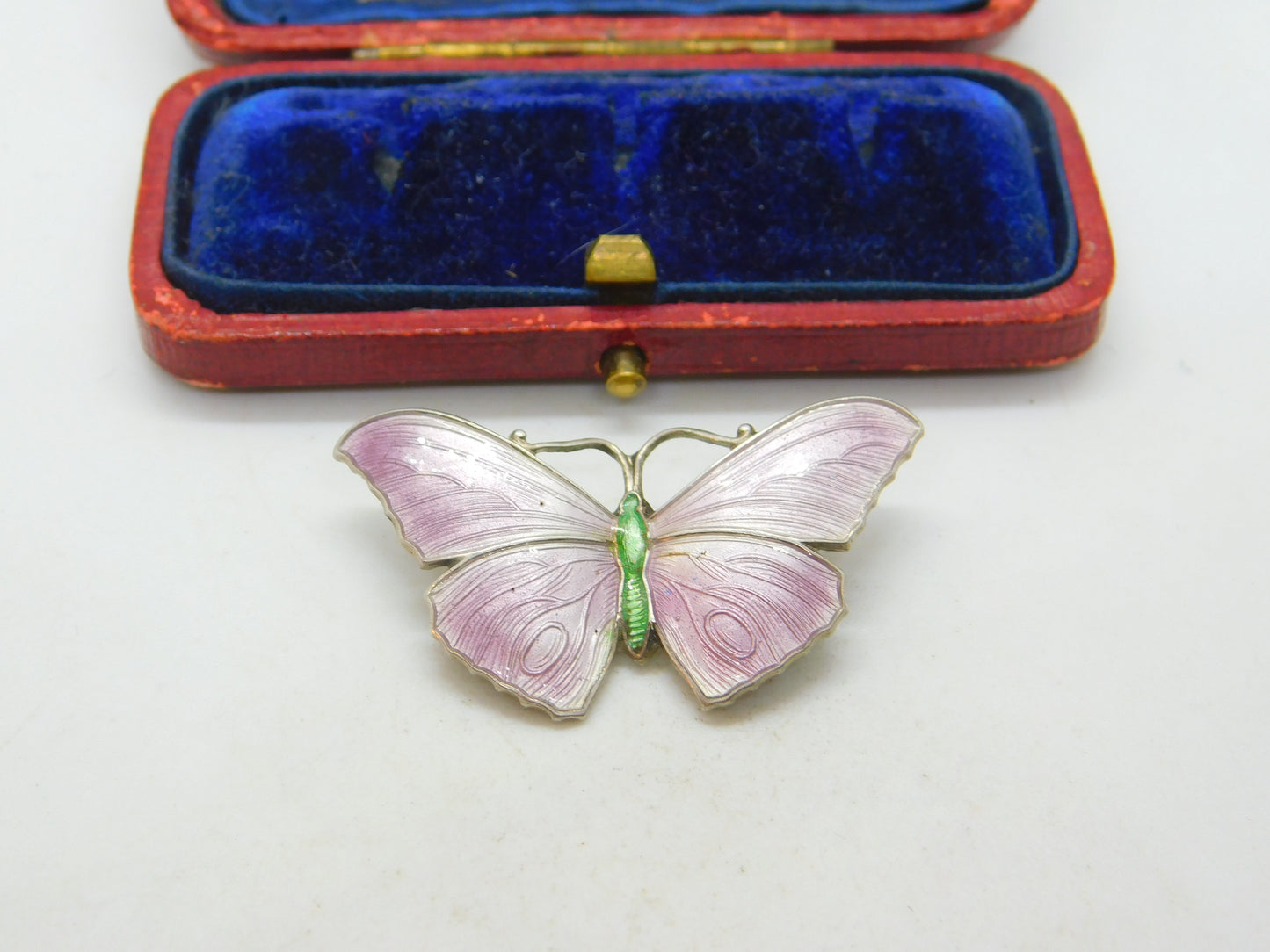 Guilloche Enamel on Sterling Silver Butterfly Brooch J Aitkin & Son Antique 1910