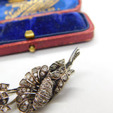 Art Nouveau 14ct Yellow Gold & Pave Set 1.1ct Diamond Floral Brooch c1880 Antique