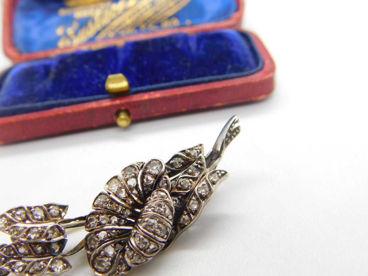 Art Nouveau 14ct Yellow Gold & Pave Set 1.1ct Diamond Floral Brooch c1880 Antique