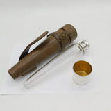 Edwardian Sterling Silver Mounted Glass Saddle Flask & Bag Antique 1905 London