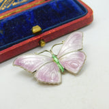 Guilloche Enamel on Sterling Silver Butterfly Brooch J Aitkin & Son Antique 1910