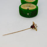 Edwardian 9ct Gold, Garnet & Seed Pearl Suffragette Bug Stick Pin Antique c1910