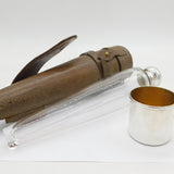Edwardian Sterling Silver Mounted Glass Saddle Flask & Bag Antique 1905 London