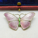 Guilloche Enamel on Sterling Silver Butterfly Brooch J Aitkin & Son Antique 1910