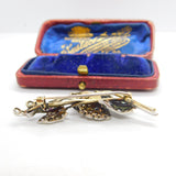 Art Nouveau 14ct Yellow Gold & Pave Set 1.1ct Diamond Floral Brooch c1880 Antique