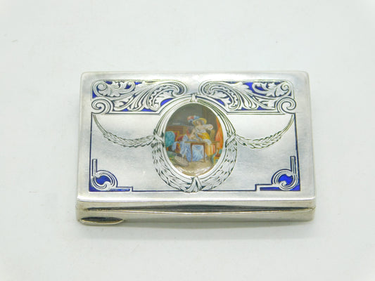 Victorian 800 Silver & Enamel Erotic Lady Decoration Snuff Box c1880 Antique