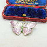 Guilloche Enamel on Sterling Silver Butterfly Brooch J Aitkin & Son Antique 1910