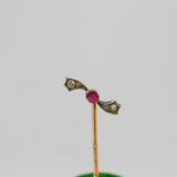 Edwardian 9ct Gold, Ruby & Diamond Set Bow Lucky Stick Pin Antique c1910
