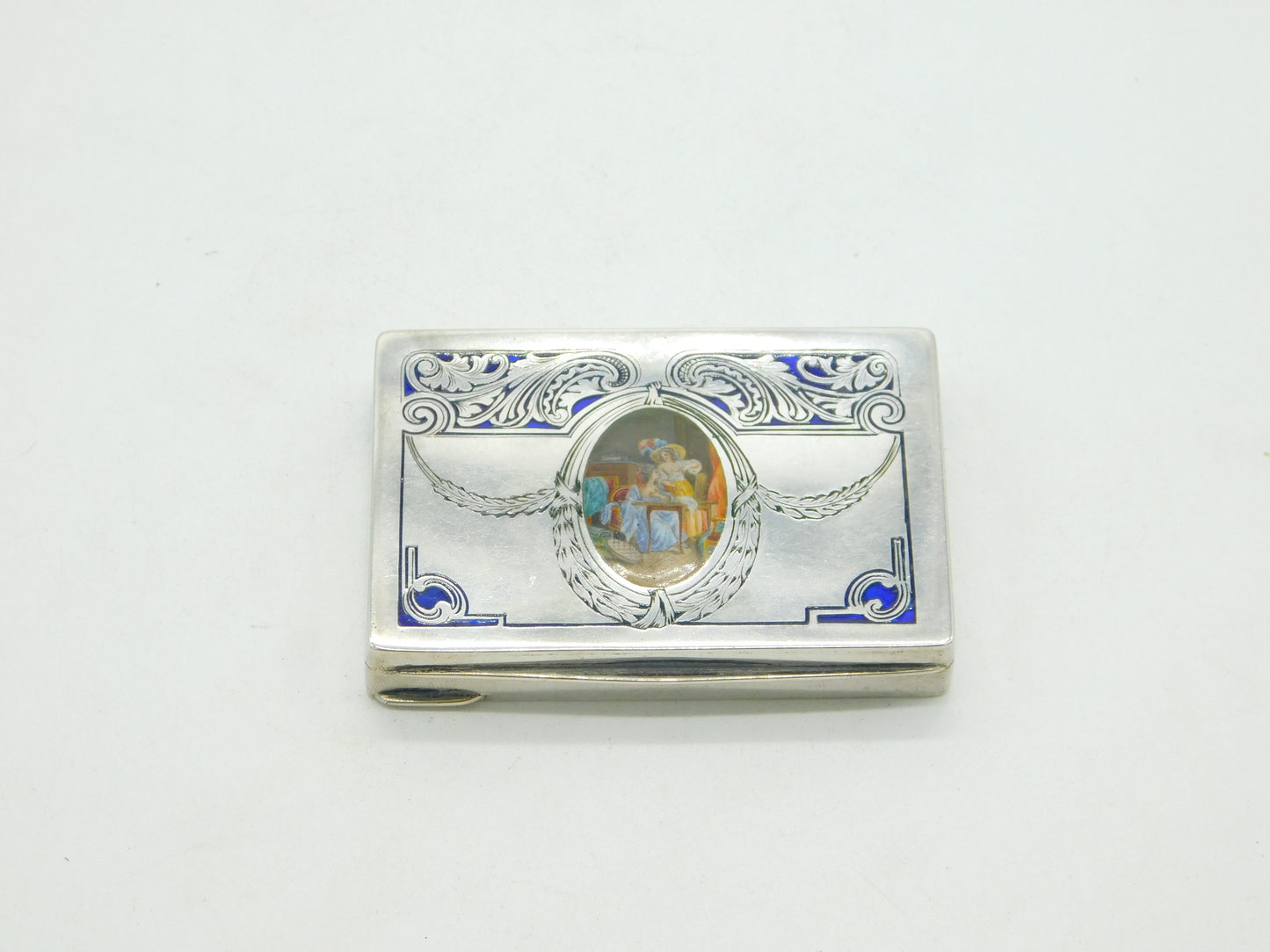 Victorian 800 Silver & Enamel Erotic Lady Decoration Snuff Box c1880 Antique