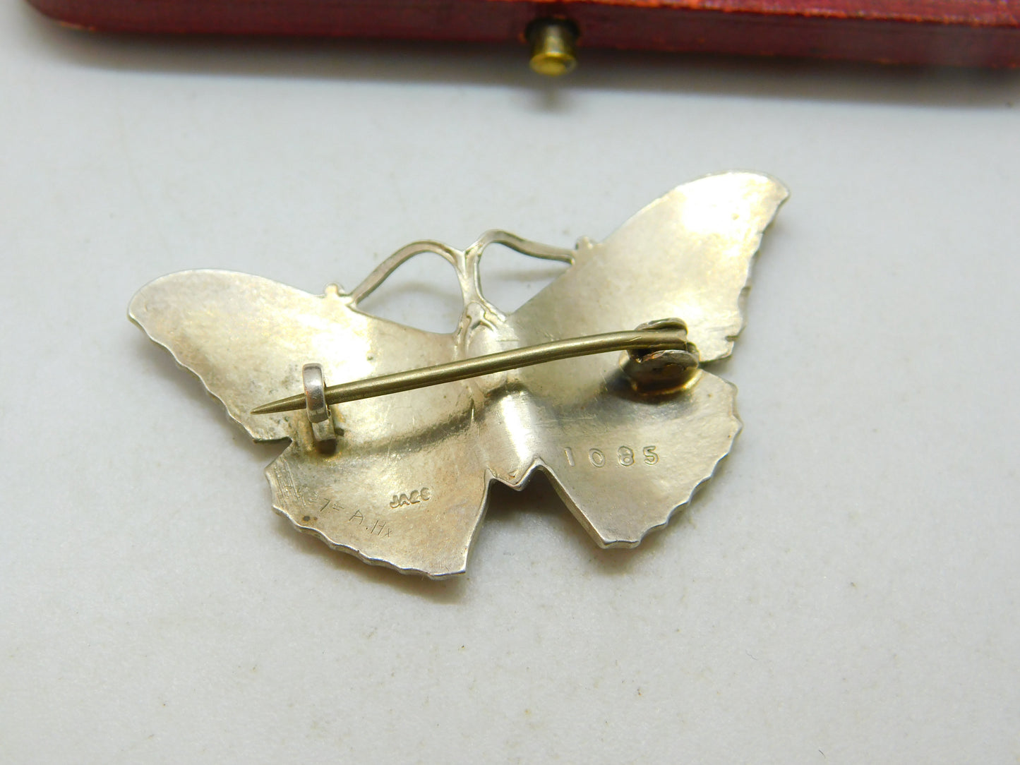 Guilloche Enamel on Sterling Silver Butterfly Brooch J Aitkin & Son Antique 1910