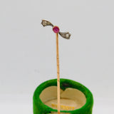 Edwardian 9ct Gold, Ruby & Diamond Set Bow Lucky Stick Pin Antique c1910