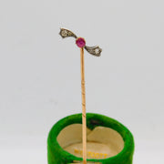 Edwardian 9ct Gold, Ruby & Diamond Set Bow Lucky Stick Pin Antique c1910