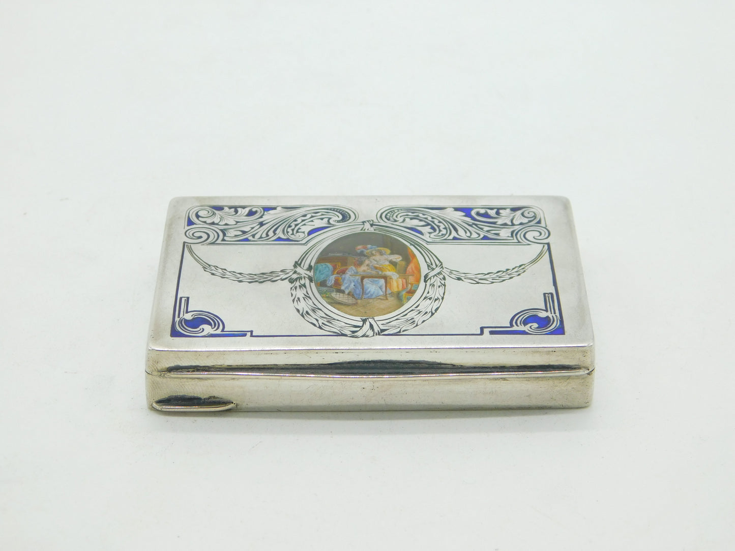 Victorian 800 Silver & Enamel Erotic Lady Decoration Snuff Box c1880 Antique